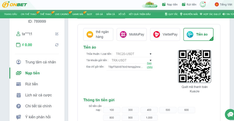 Hướng dẫn chi tiết nạp tiền onbet chuẩn xác 
